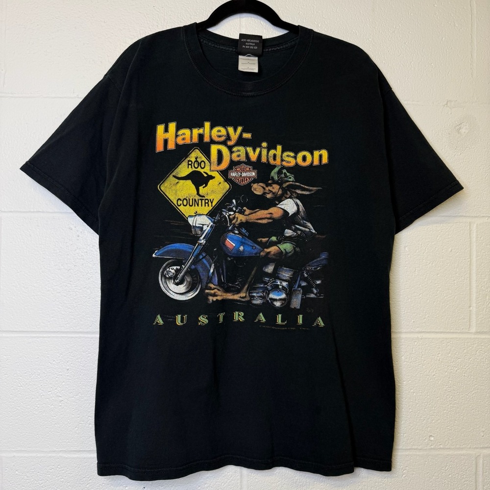 Vintage Harley-Davidson Shirt Men L Black Australia Roo Country Graphic Tee 90s